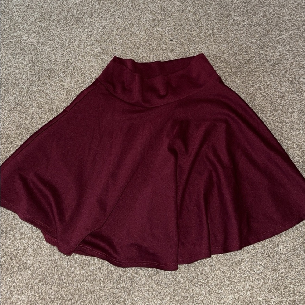 High Waisted Maroon Skater Skirt